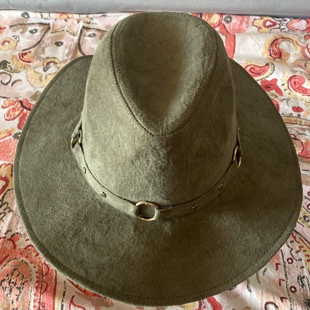 Bohemian Army Green Hat 100% Polyester Gold Hardware